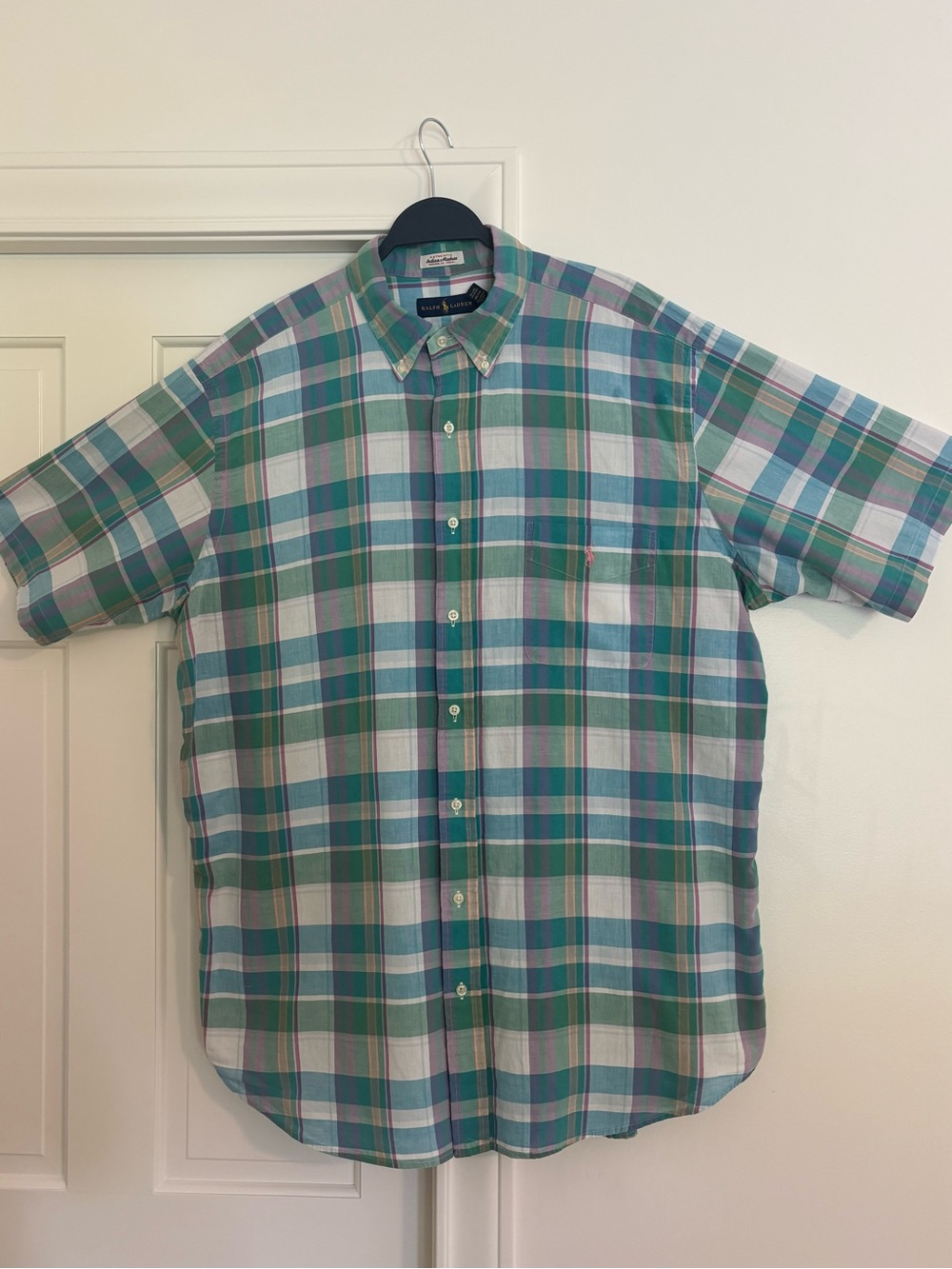 Big & Tall - Ralph Lauren Green Teal Plaid Short-Sleeve Button-Down Shirt
